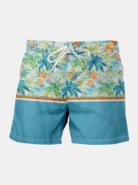 

Coconut Tree Drawstring Beach Shorts, Blue, Men's shorts