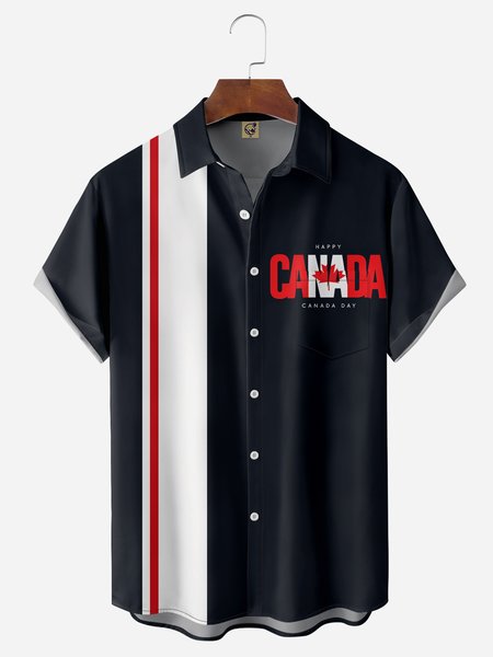 

Canada Day Chest Pocket Short Sleeve Casual Shirt, Black, Men Shirts