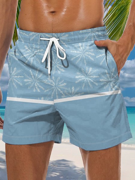 

Coconut Tree Drawstring Beach Shorts, Blue, Men's shorts