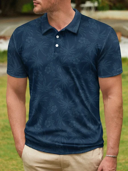 

Coconut Tree Floral Button Down Short Sleeve Golf Polo Shirt, Deep blue, Polo Shirts