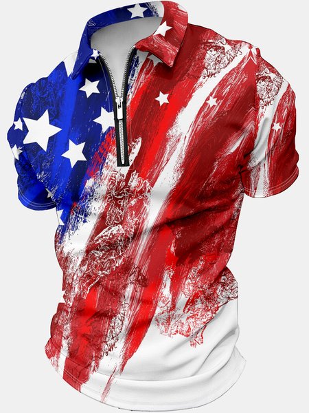 

Men's Polo Collar America Flag Print Casual Polo Shirt, As picture, T-shirts