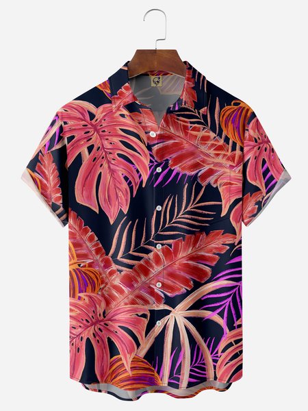 

Tropical Plants Chest Pocket Short Sleeve Hawaiian Shirt, Red, Men Shirts