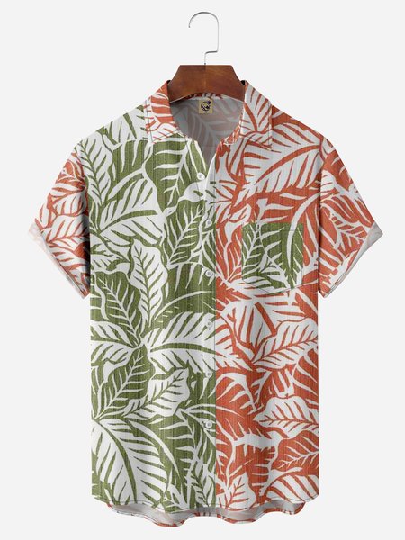

Two-tone Tropical Plants Chest Pocket Short Sleeve Hawaiian Shirt, Red, Men Shirts