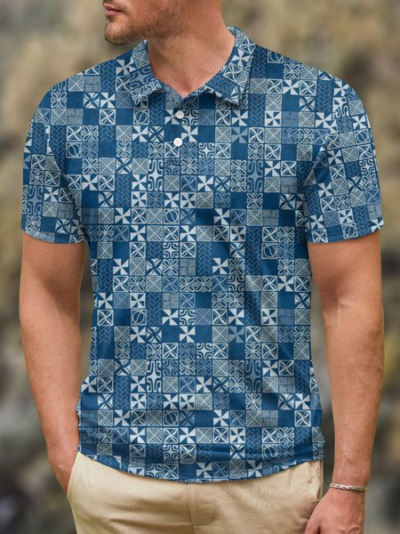 

Geometric Turtle Flower Button Short Sleeve Golf Polo Shirt, Blue, Polo Shirts