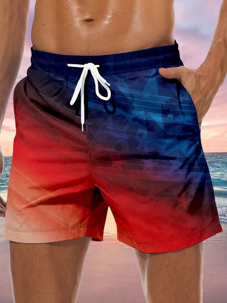 

Independence Day Flag Drawstring Beach Shorts, Blue, Men's shorts