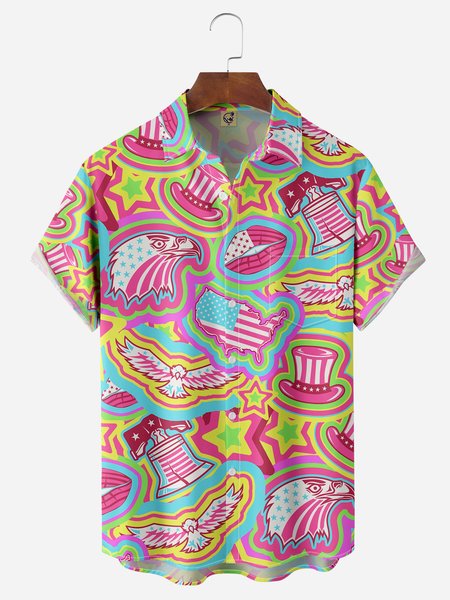 

American Eagle Chest Pocket Short Sleeve Casual Shirt, Pink, Men Shirts