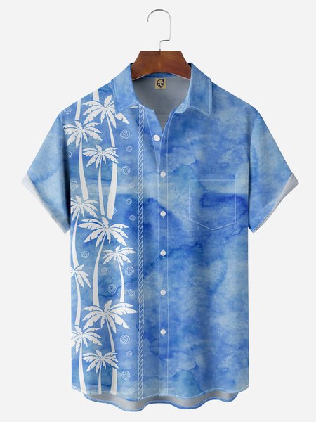 

Coconut Tree Chest Pocket Short Sleeve Hawaiian Shirt, Blue, Men Shirts