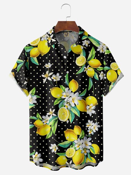 

Dots Lemon Chest Pocket Short Sleeve Hawaiian Shirt, Black, Men Shirts