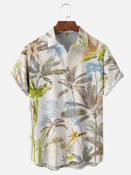 

Coconut Tree Chest Pocket Short Sleeve Hawaiian Shirt, Yellow, Men Shirts