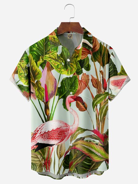 

Flamingo Chest Pocket Short Sleeve Hawaiian Shirt, Green, Men Shirts