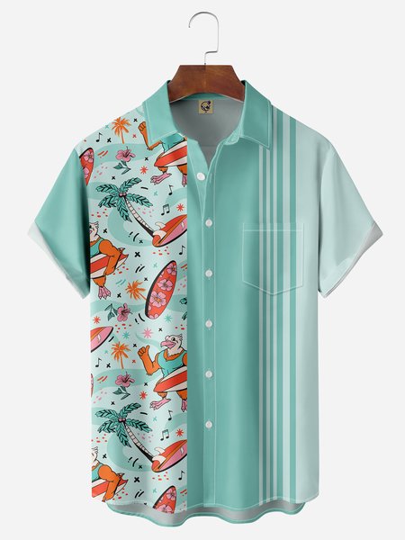 

Surfing Eagle Chest Pocket Short sleeve Bowling Shirt, Green, Men Shirts