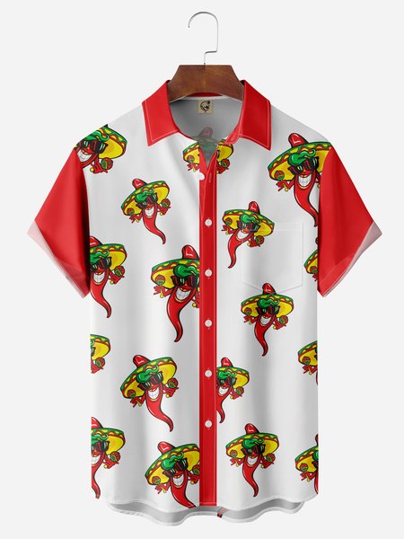 

Cinco de Mayo Chest Pocket Short Sleeve Casual Shirts, White, Men Shirts