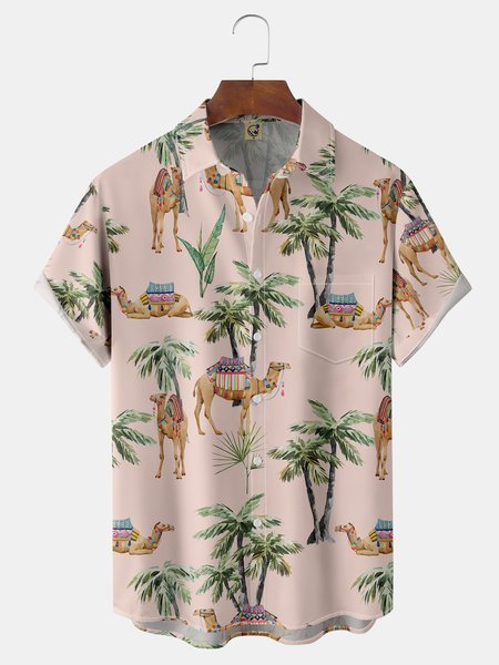 

Coconut Tree Chest Pocket Short Sleeve Hawaiian Shirt, Light pink, Men Shirts