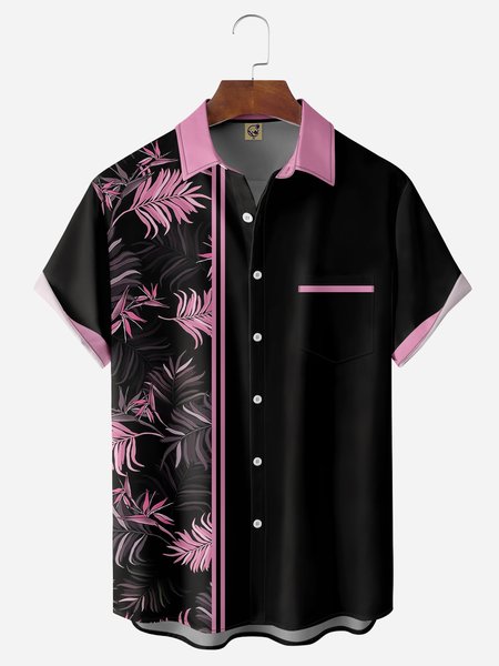 

Coconut Tree Chest Pocket Short Sleeve Hawaiian Shirt, Black, Men Shirts