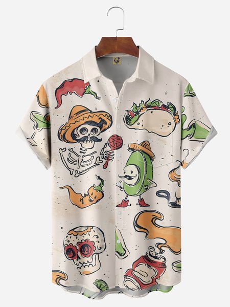 

Cinco de Mayo Chest Pocket Short Sleeve Casual Shirt, Apricot, Men Shirts