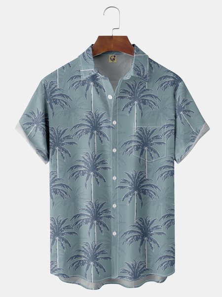 

Coconut Tree Chest Pocket Short Sleeve Hawaiian Shirt, Blue, Men Shirts
