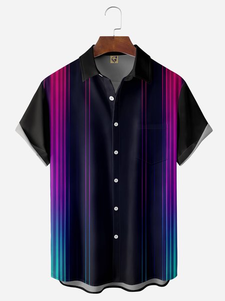 

3D Striped Chest Pocket Short Sleeve Casual Shirt, Black, Men Shirts