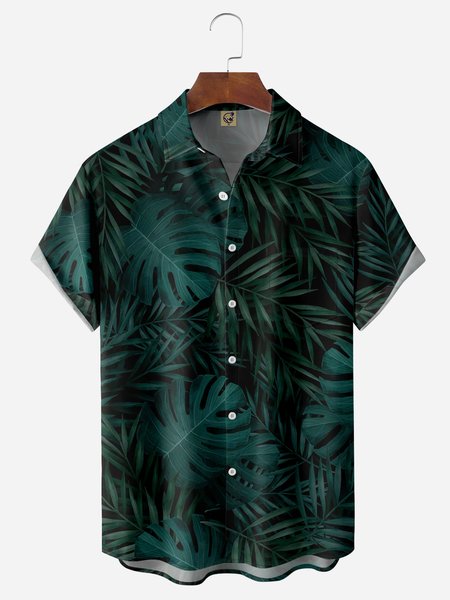 

Palm Leaf Chest Pocket Short Sleeve Hawaiian Shirt, Green, Men Shirts