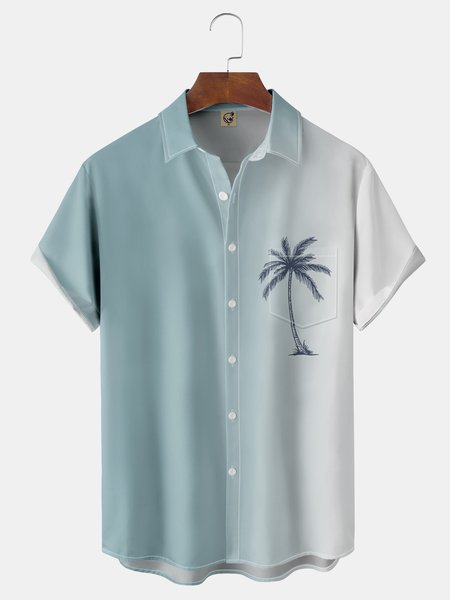 

Coconut Tree Chest Pocket Short Sleeve Hawaiian Shirt, Blue, Men Shirts