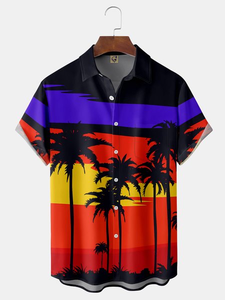 

Coconut Tree Chest Pocket Short Sleeve Hawaiian Shirt, Red, Men Shirts