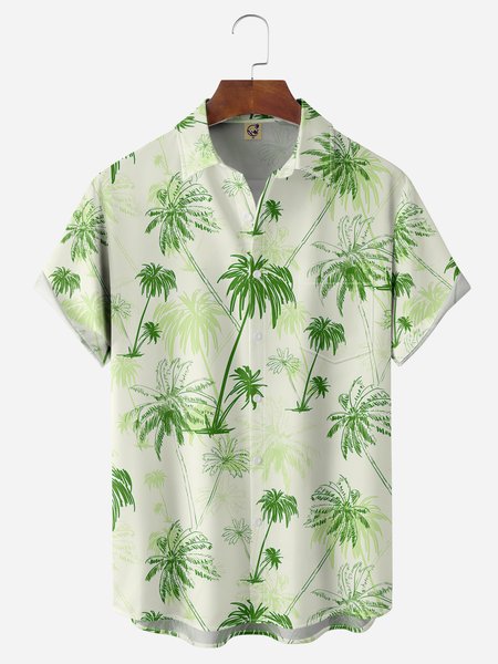 

Coconut Tree Chest Pocket Short Sleeve Hawaiian Shirt, Green, Men Shirts