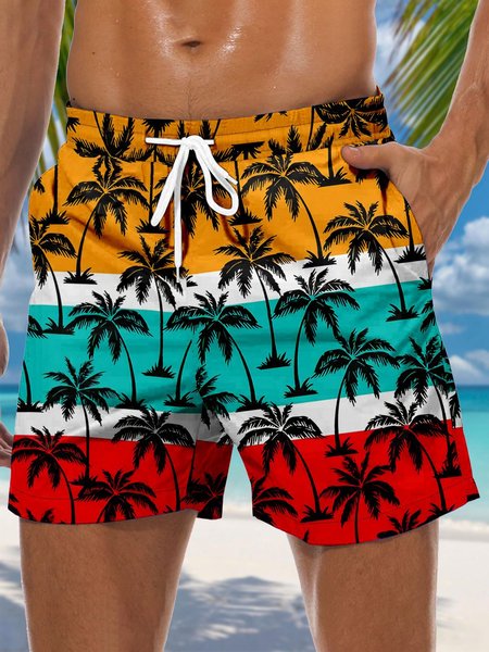 

Coconut Tree Drawstring Beach Shorts, Black, Men's shorts