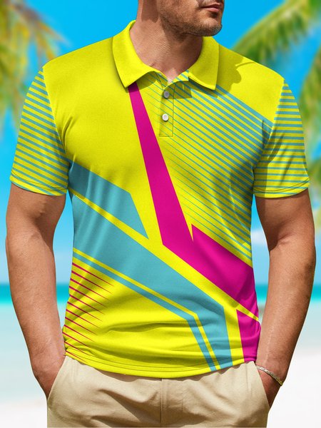 

Abstract Geometric Button Short Sleeve Golf Polo Shirt, Yellow, Polo Shirts