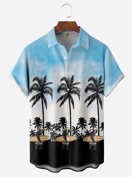 

Coconut Tree Chest Pocket Short Sleeve Hawaiian Shirt, Blue, Men Shirts