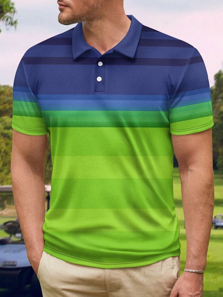 

Geometric Contrast Button Short Sleeve Golf Polo Shirt, Green, Polo Shirts