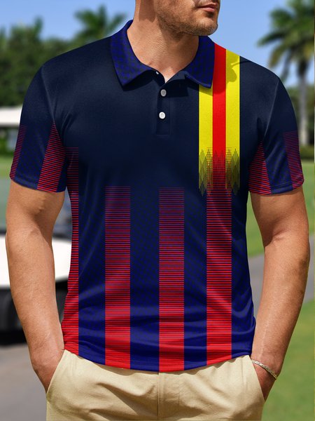

Gradient Polka Dot Geometric Button Short Sleeve Golf Polo Shirt, Deep blue, Polo Shirts