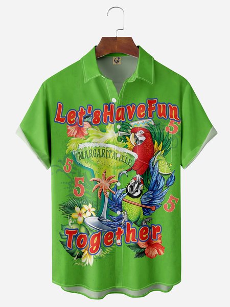 

Parrots Chest Pocket Short Sleeve Hawaiian Shirt, Green, Men Shirts