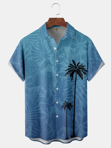 

Monstera Deliciosa Chest Pocket Short Sleeve Hawaiian Shirt, Blue, Men Shirts