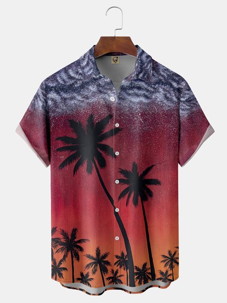

Coconut Tree Chest Pocket Short Sleeve Hawaiian Shirt, Red, Men Shirts
