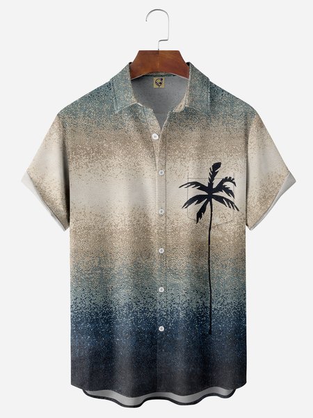 

Gradient Texture Coconut Tree Chest Pocket Short Sleeve Casual Shirt, Blue, Men Shirts
