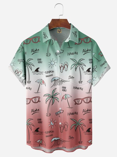 

Coconut Tree Chest Pocket Short Sleeve Hawaiian Shirt, Blue, Men Shirts