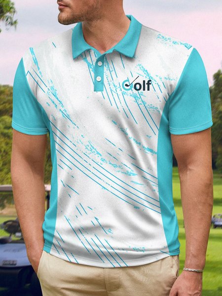 

Geometric Contrast Button Short Sleeve Golf Polo Shirt, Lightgreen, Polo Shirts