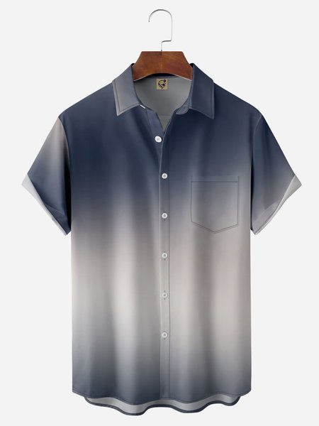 

Gradient Color Chest Pocket Short Sleeve Casual Shirt, Blue, Men Shirts