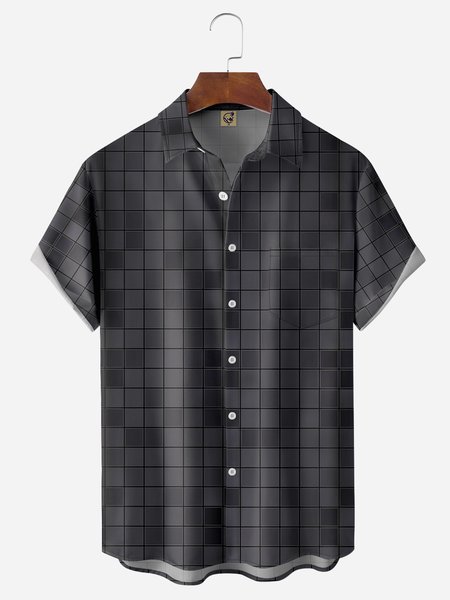 

Mosaic Art Chest Pocket Short Sleeve Casual Shirt, Black, Men Shirts