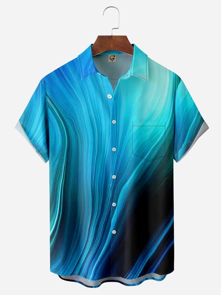 

Rock Wave Chest Pocket Short Sleeve Casual Shirt, Blue, Men Shirts