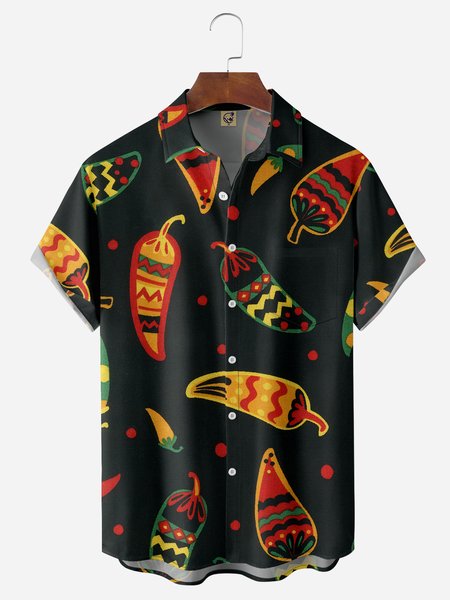 

Cinco de Mayo Chili Chest Pocket Short Sleeve Casual Shirt, Black, Men Shirts