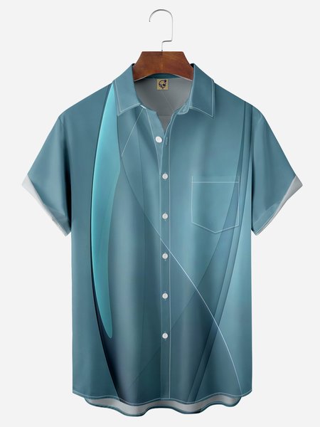 

Gradient Color Chest Pocket Short Sleeve Casual Shirt, Blue, Men Shirts