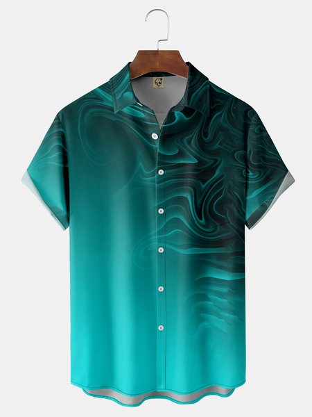

Gradient Water Chest Pocket Short Sleeve Casual Shirt, Green, Men Shirts