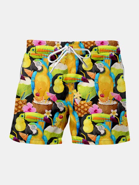 

Parrot Drawstring Beach Shorts, Yellow, Men's shorts