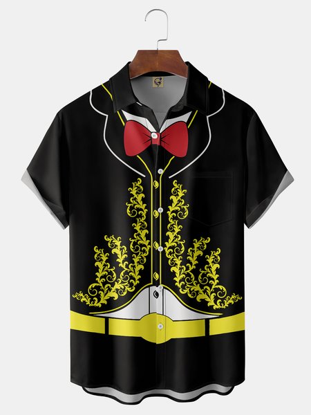 

Cinco de Mayo Chest Pocket Short Sleeve Casual Shirt, Black, Men Shirts