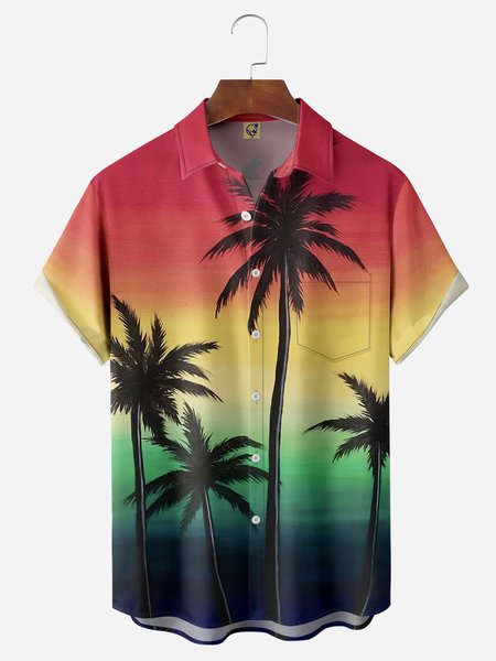 

Coconut Tree Chest Pocket Short Sleeve Hawaiian Shirt, Red, Men Shirts