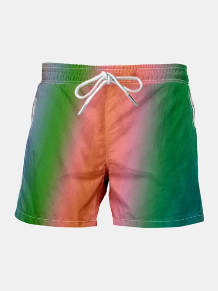 

Gradient Pattern Drawstring Beach Shorts, Green, Men's shorts