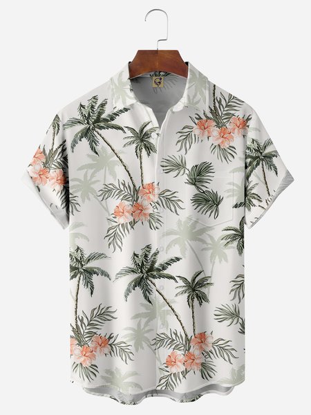 

Palm Tree Chest Pocket Short Sleeve Hawaiian Shirt, White, Men Shirts
