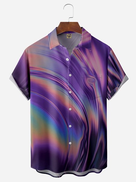 

Gradient Color Chest Pocket Short Sleeve Casual Shirt, Purple, Men Shirts