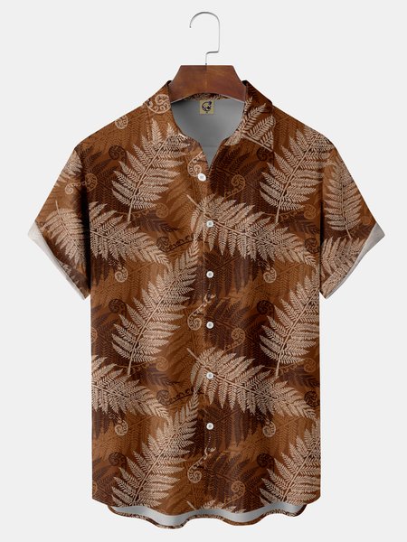 

The Leaves Chest Pocket Short Sleeve Hawaiian Shirt, Brown, Men Shirts