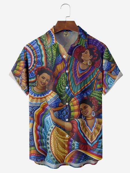 

Cinco de Mayo Chest Pocket Short Sleeve Casual Shirt, Blue, Men Shirts